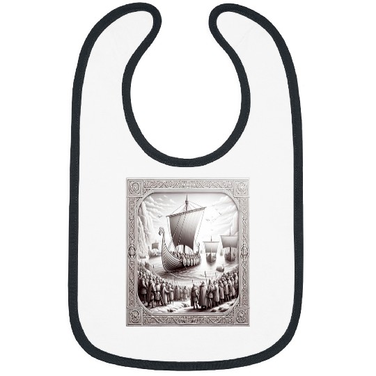 Viking Ships Warriors Cliffs Drakkars Shields Spears Birds Bibs