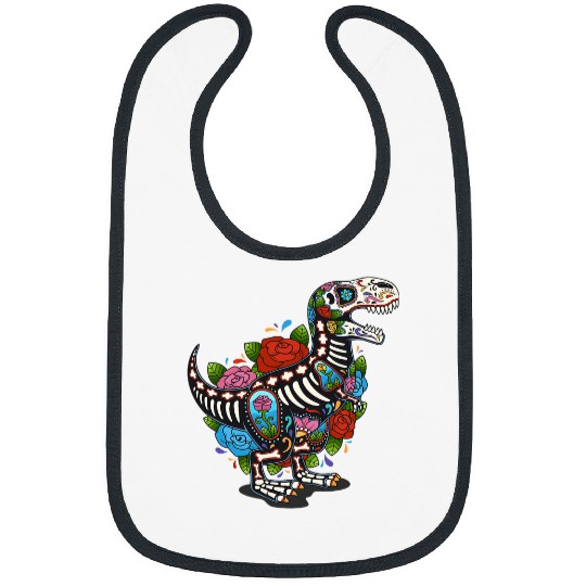 T Rexs Dino Sugar Skull Mexico Calavera Dia De Los Muertos Bibs