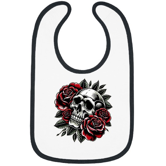 Tattoo Skull Red Crimson Rose Flowers Gothic Flora Occult 1 Bibs