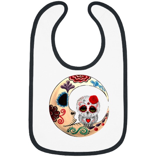 Owl Pet Sugar Skull Sitting On Scary Moon Halloween Gifts Bibs
