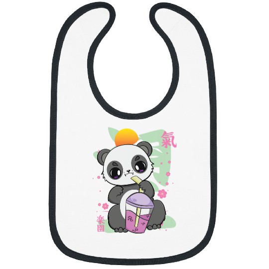Panda Pet Drinking Boba With Milk Tea Cherry Blossom Anime Bear Bibs