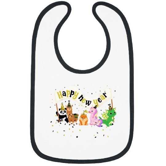 Dragon Pet Happy New Year Cute Animal Lama Unicorns Dragon Kids NYE Bibs