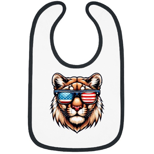 Lion Pet Patriotic USA Mountain Lion American Flag Sunglasses Funny Bibs