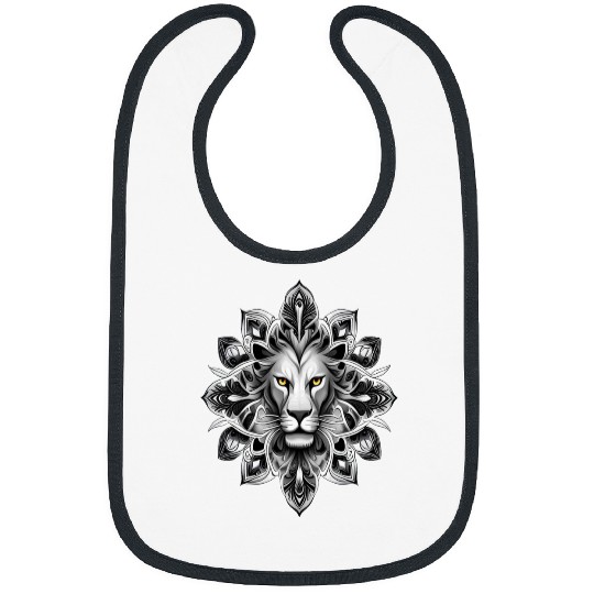 Tattoo Style Lion Head With French Lily Flower Surround Bibs