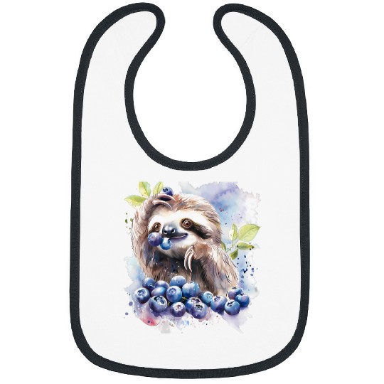 Sloth Pet Blueberry Sloth Watercolor Nature Wildlife Safari Drawing Bibs