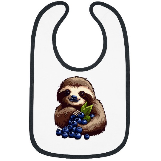 Sloth Pet Blueberry Sloth Colourful Motif Nature Berry Fruit Drawing Bibs