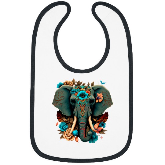 Elephant Pet Sugar Skull Elephant with Flowers Cute Colorful Graphic Bibs