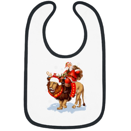 Lion Pet xmass Matching Funny Santa Riding Mountain Lion Christmas Bibs