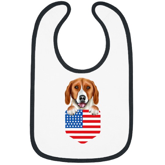 America Flag American Foxhound Dog In Pocket Bibs