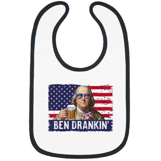 Beer Fun Ben Drankin Franklin Beer 4th of July vintages USA Flag Men 7 Bibs