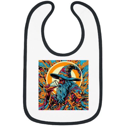 Beer Fun psychedelics Art Trippy Navy Blue Weird Wizard Drinking Beer Bibs