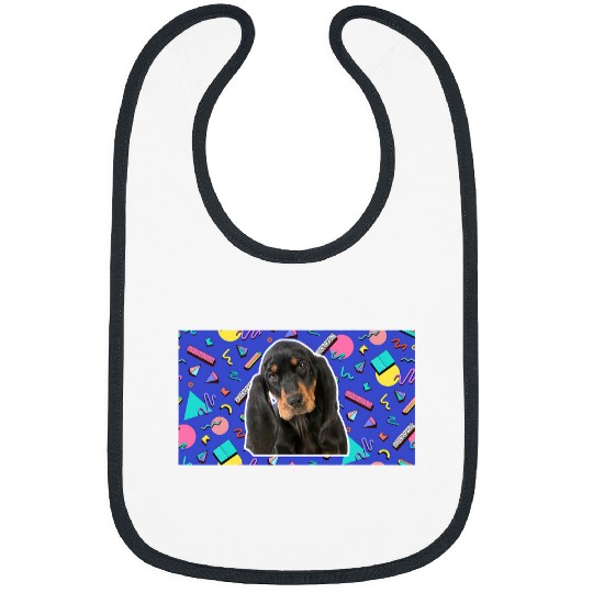 90s Sticker Pattern Dog Black and Tan Coonhound Bibs