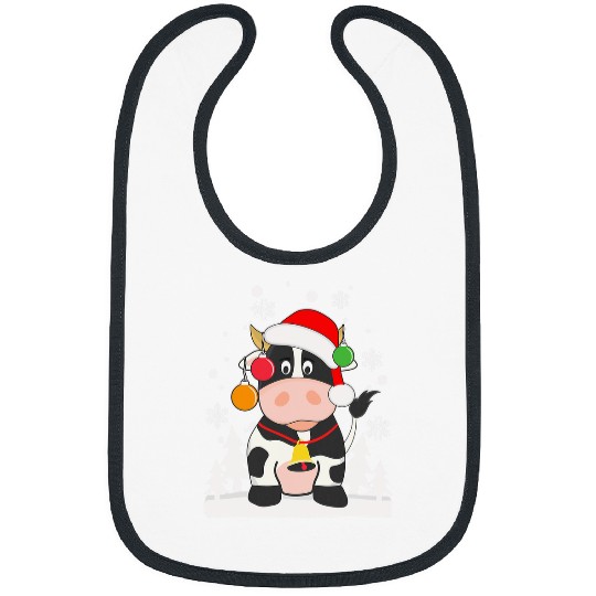 Cow Lover Christmas Cow Calf Santa Hat Snowflakes Funny xmass Farmer Bibs