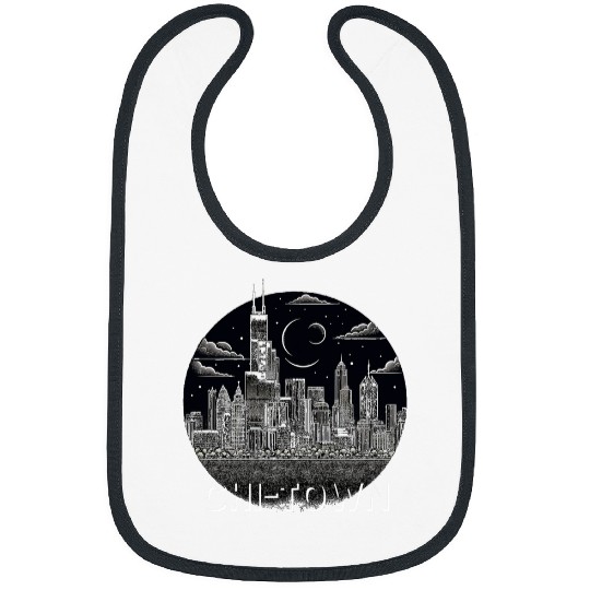 ChiTown Downtown Windy City Chicago Skyline Line Art Gift Bibs