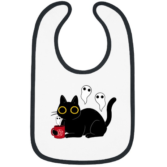 Coffee Fun black cats with Coffee Doing Black Magic with Ghosts Bibs
