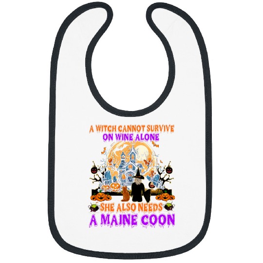 Wines Fun Halloween Witch On Wines And Funny Maine Coon Cat Costume Bibs