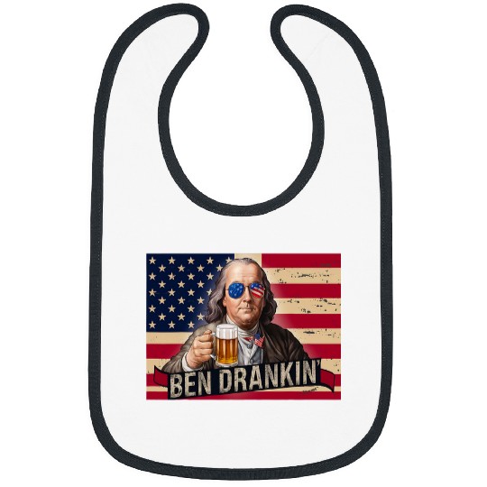 Beer Fun Ben Drankin Franklin Beer 4th of July vintages USA Flag Men 6 Bibs