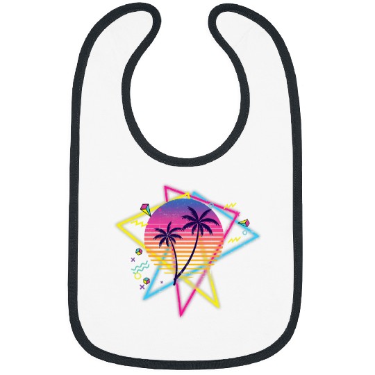 1980s 1990s Vaporwave Palm Trees Sunset Beach Surf Art Bibs