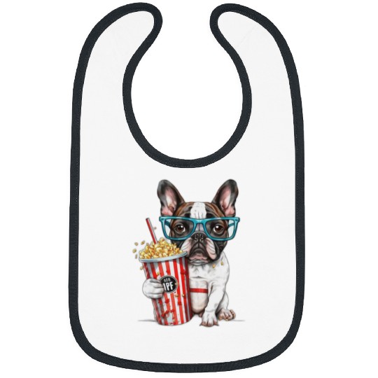 Lacrosse Gift Funny Cute French Bulldog eating popcorn Bibs