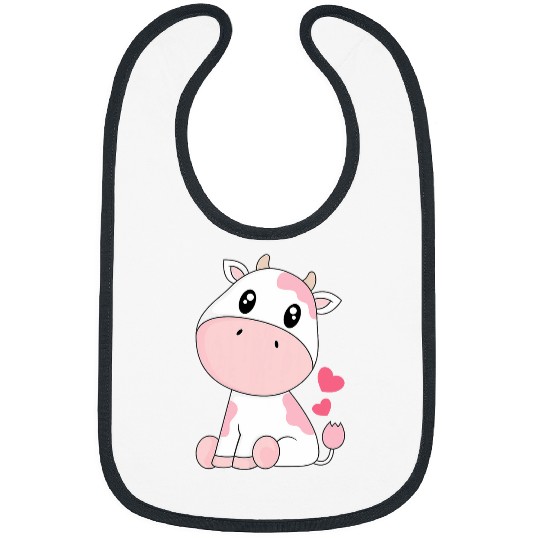 Cow Lover Cute Pink Strawberry Cow Print Kawaii Pattern Animal Bibs