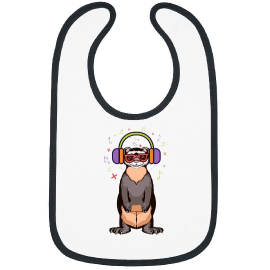 Ferret listening to music through headphones Bibs