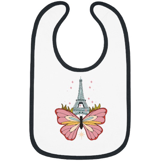 Butterfly Eiffel Tower Sky Stars I Love Paris French France Bibs
