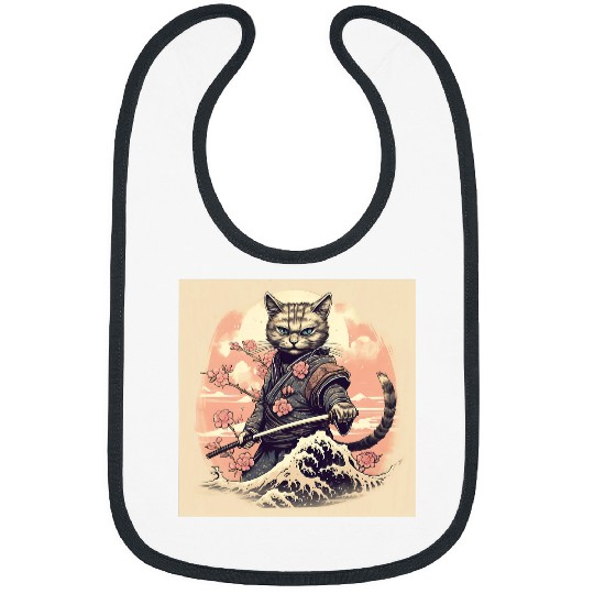 vintages Japanese Samurai Cat Tattoo Kawaii Bibs