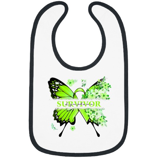 Butterfly Flowers Lime Green Ribbon Lymphoma Warrior Bibs