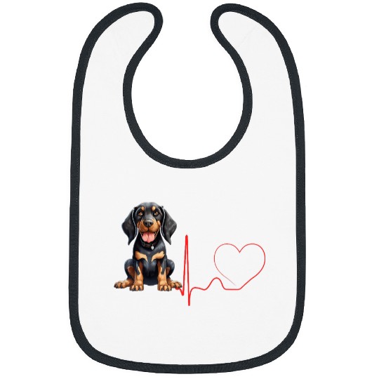 Black and Tan Coonhound Dog Heartbeat EKG Funny Dogs Lover Bibs