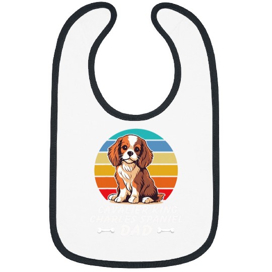 Funny Cavalier King Charles Spaniel Dad Lovers Retro Sunset Bibs