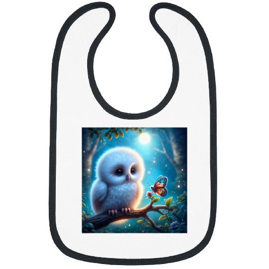 Owl Pet Twilight Whispers Baby Owl Butterfly A Serene Encounter Bibs