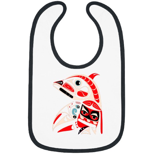 Abstract Salmon Fish in Native American Indian Art Style Bibs