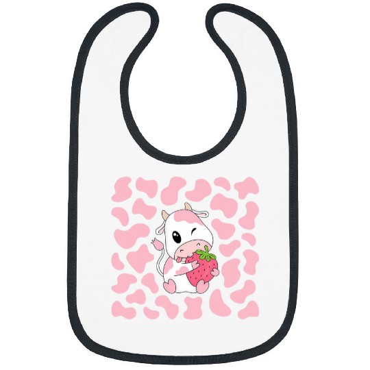 Cow Lover Cute Pink Strawberry Cow Print Kawaii Aesthetic Pattern 21 Bibs