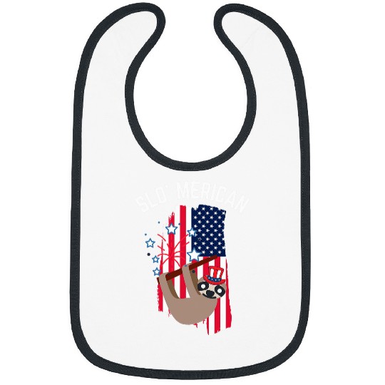 Sloth Pet Patriotic Sloth Red White Blue July 4th Memorial Day Bibs