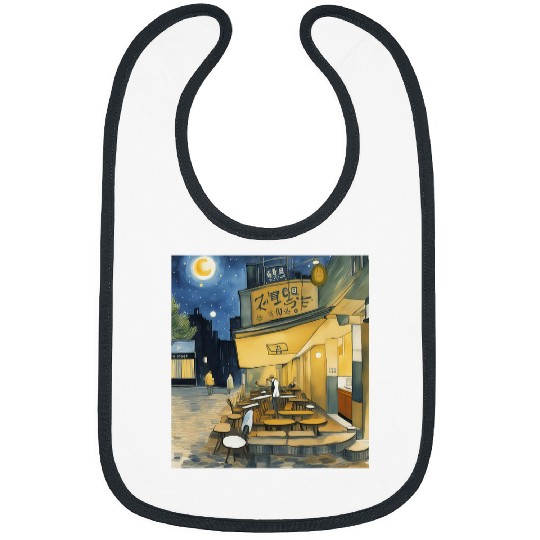 Tokyo Cafe Terrace Starry Night Sky Moon Van Gogh Painting Bibs