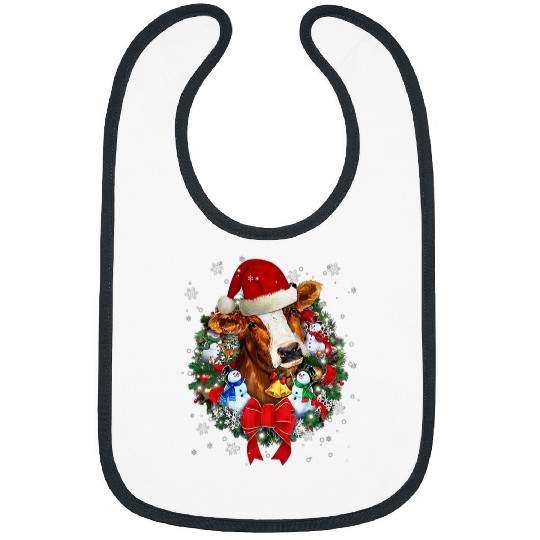 Cow Lover Christmas Wreath Decoration xmass Santa Bibs