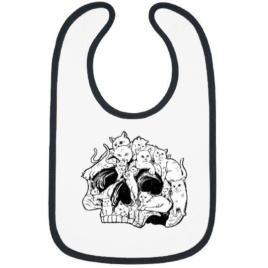 Creepy Cute Cat Skull Design Nu Goth Cats Doodle Art Bibs