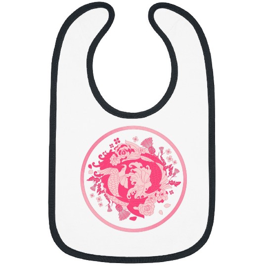 Pink Japanese Tattoo Koi Fish Carp Flowers Japan Themed Bibs