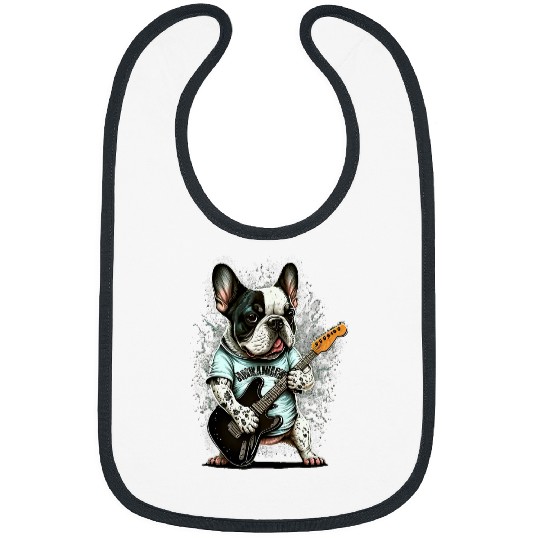 Funny French Bulldog Frenchie Rock and Roll Music Rocker Bibs