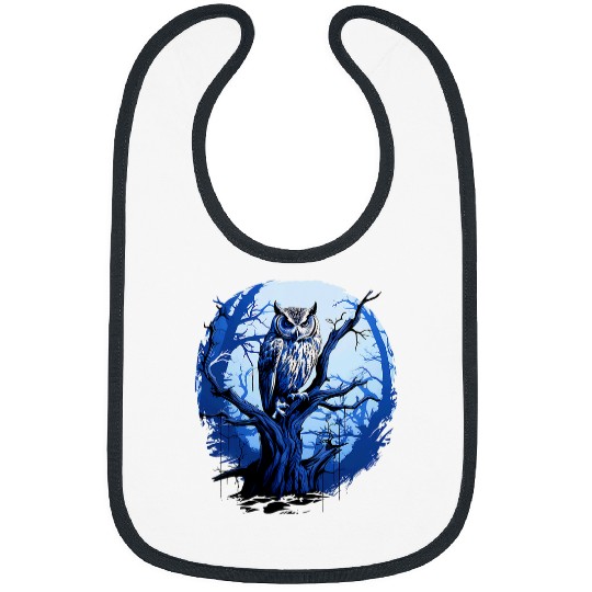 Owl Pet Twilight Blue Impressionist Owl on Skeletal Tree Bibs