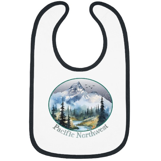 Pacific Northwest Mountains Watercolor Trees Hiking Souvenir Bibs