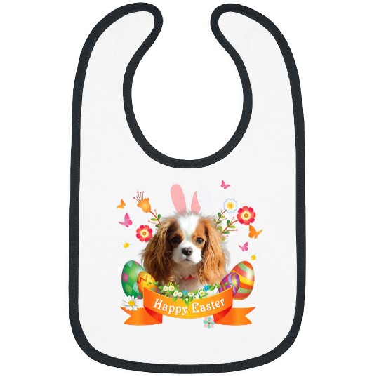 Bunny Cavalier King Charles Spaniel Dog Happy Easter Day Bibs