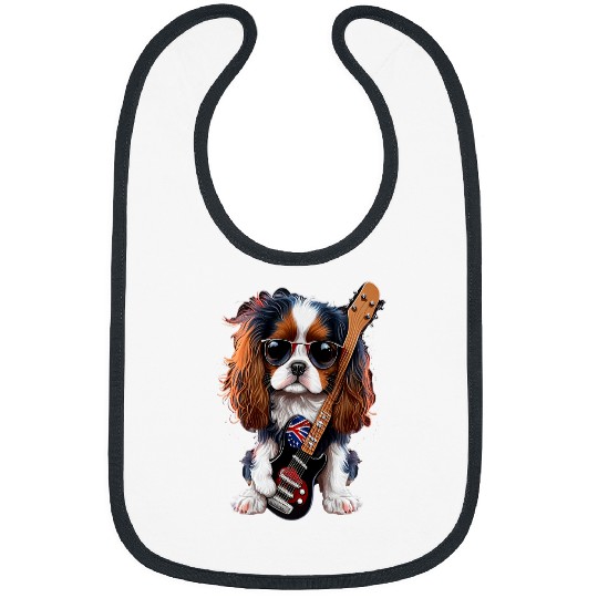Funny Cavalier King Charles Spaniel Cute Ronk Roll Rocker Bibs