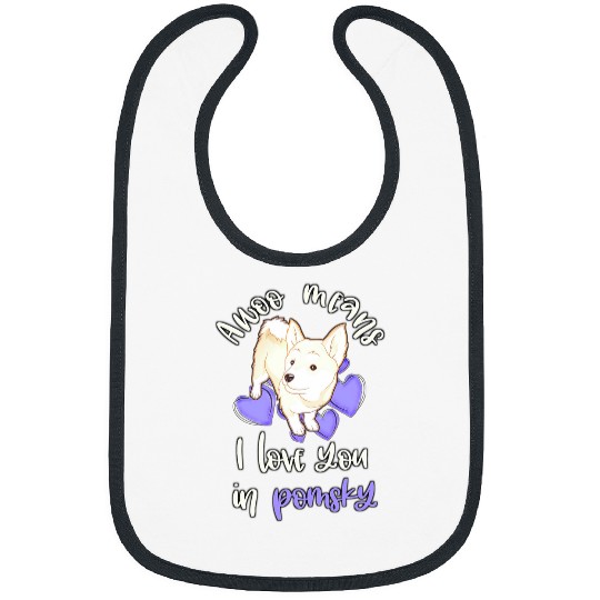 Cute Awoo Means I Love You in Pomsky Purple Hearts Dog Meme Bibs