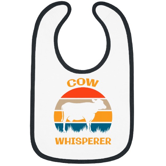 Cow Lover Whisperer Cow Farmer Retro Sunset Bibs