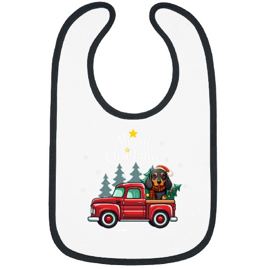 Black and Tan Coonhound Christmas Dog Truck Plaid Funny Xmas Bibs