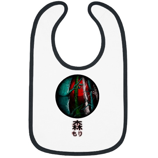 Halloween spooky Japanese Red moon in anime Bamboo forest Bibs