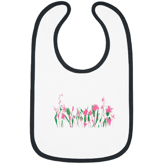 Pretty Pink Green and White Garden Wildflowers Bibs