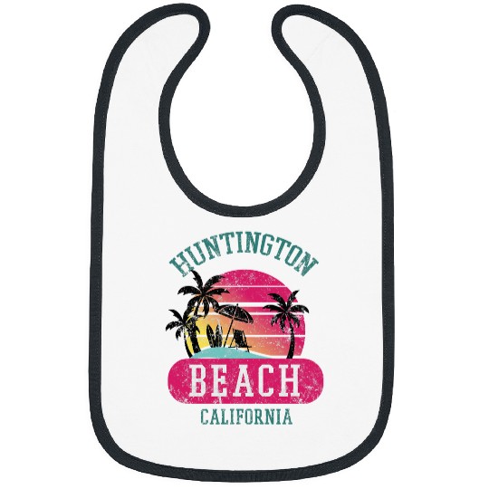 Distressed Huntington Beach CA Beach Sunset Novelty Art Bibs