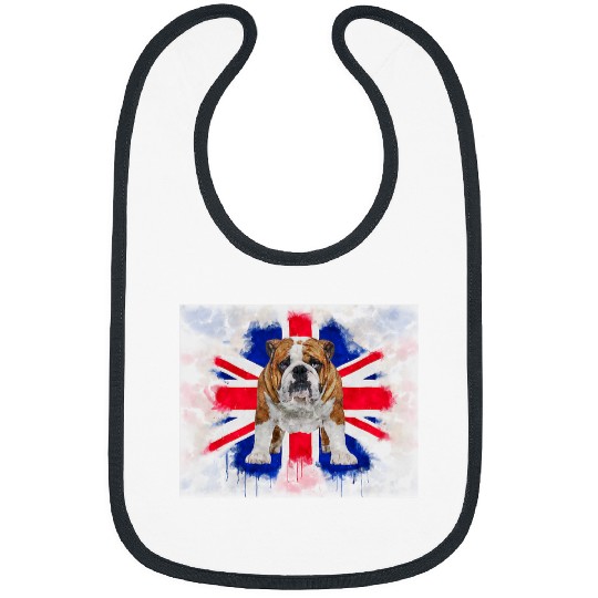 British Bulldog on Dripping Painted Union Jack Flag English Bibs